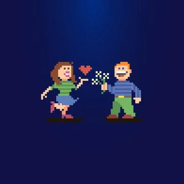 The guy has a bouquet in his hand and the girl holds a heart Illustrazione stock