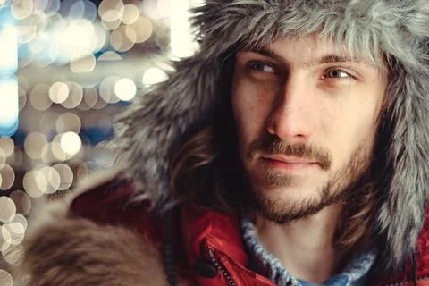 The guy in the hat on the street in winter Stock Photos