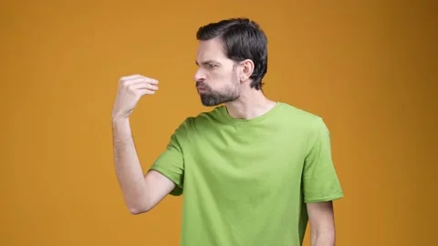 Guy have talk with alive hand fight isolated vivid color background Stock Footage 204990266