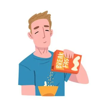 Guy Having Breakfast at Kitchen Table, People Activity Daily Routine Cartoon Stock Illustration
