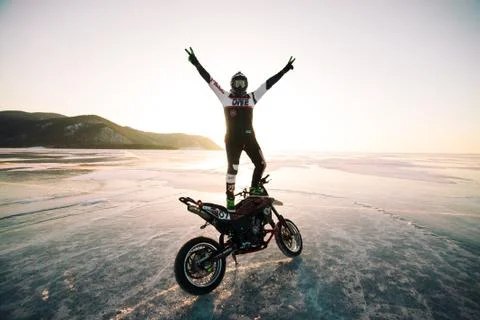 Guy on his motorcycle Foto stock