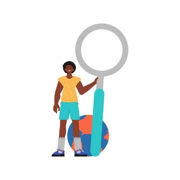 The Guy is holding a blow up sector field looking glass in his handwriting. T Stock Illustration