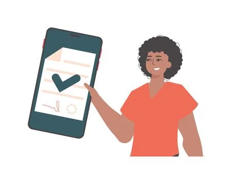 The guy is holding a document. Data protection. Smart contract. Trend style c Illustrazione stock