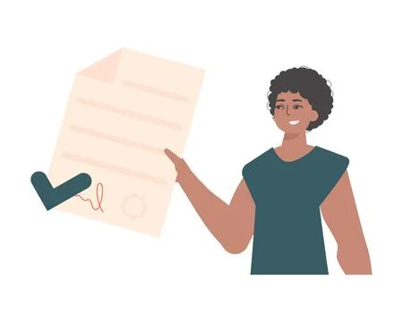 The guy is holding a document. Smart contract. Data protection. Modern tren.. Stock Illustration