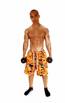 Guy holding dumbbell. Stock Photos