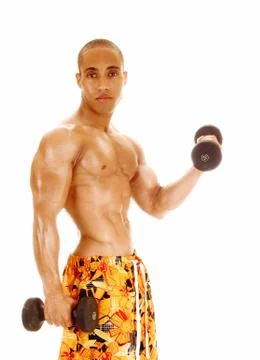 Guy holding dumbbell. Stock Photos