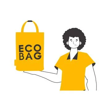 The guy is holding an eco package in his hands. Ecology conservation concep.. Stock Illustration