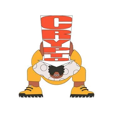 The guy is holding a falling crypto arrow. funny character. Stock Illustration