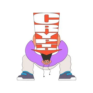 The guy is holding a falling crypto arrow. positive character. Stock Illustration