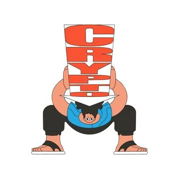 The guy is holding a falling cryptocurrency. funny character. Stock Illustration