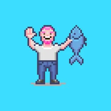 Guy holding a fish in his hand Stock Illustration