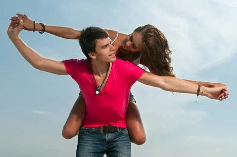 The guy holding the girlfriend Stock Photos