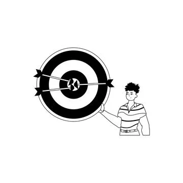 The guy is holding a target with arrow in the center field . accomplishment.. Stock Illustration