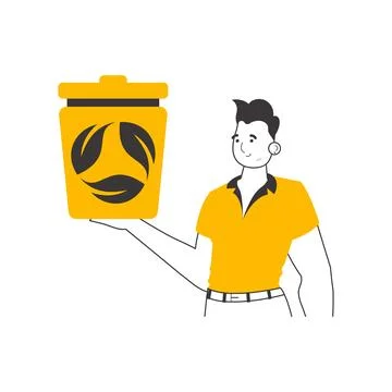 The guy is holding a trash can. The concept of recycling plastic and waste... Stock Illustration