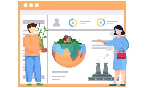The guy holding a tree to plant. The planet destroyed by human activity. Woman Stock Illustration