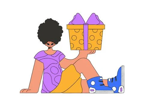 The guy holds a gift in his hand. trendy style. Stock Illustration
