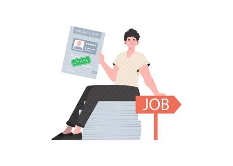 The guy holds in his hands the passed test for a vacancy. Job search concep.. イラスト素材