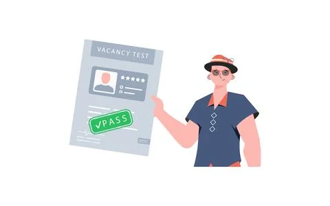 The guy holds in his hands the passed test for a vacancy. The concept of fi.. Stock Illustration