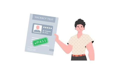 The guy holds in his hands the passed test for a vacancy. The concept of fi.. イラスト素材