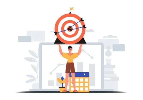 The Guy holds in his handwriting a devour with arrow that hit the digest . di Illustrazione stock