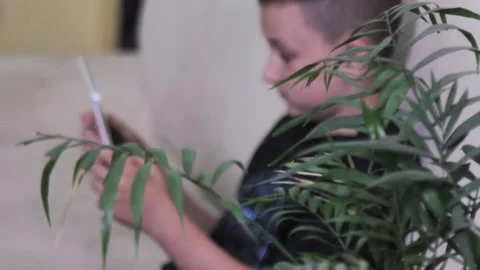 Guy at home playing tablet games on the sofa in the room Stock Footage 200550237