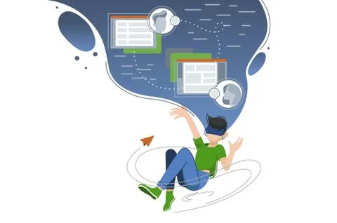 Guy hovers in cloud of virtual world 스톡 일러스트