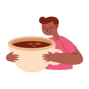Guy with huge chocolate cup Stock Illustration