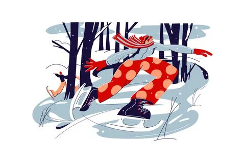 Guy ice skating on rink, winter outdoors activity Stock Illustration