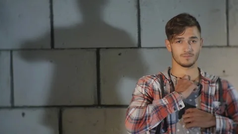 Guy Imitates a Tie Stock Footage 95543732