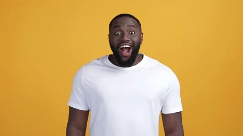 Guy impressed incredible crazy novelty isolated vivid color background Stock Footage 168890560