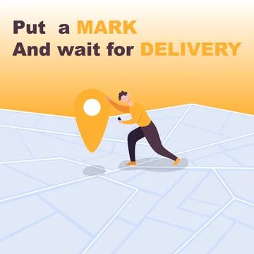 Guy indicates geolocation on the map. Flat cartoon vector color icon. Stock Illustration