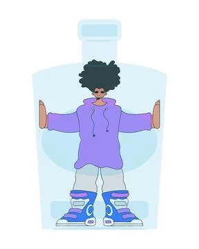 The guy is inside the bottle. Alcohol addiction treatment. Stock Illustration