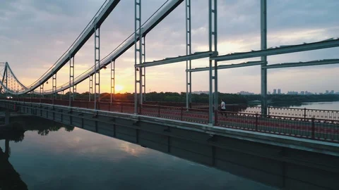 Guy jogging in the city aerial view Stock Footage 117545978