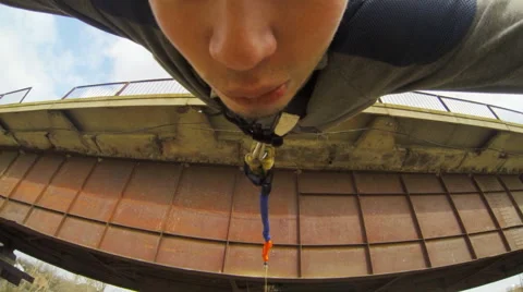 Guy jumping from Gopro  Hero 3 Stock Footage 53348564