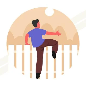 Guy-jumping-over-the-fence Illustrazione stock
