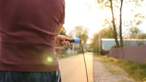 The guy is jumping rope. Endurance training. Slow motion Stock Footage 88908392