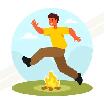 Guy-jumps-over-the-fire Stock Illustration