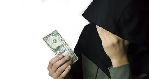 The guy keeps a dollar, poverty has nothing to live on, Against a white Stock Photos