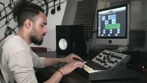 Guy on keyboard in recording studio. Stock Footage 113194165