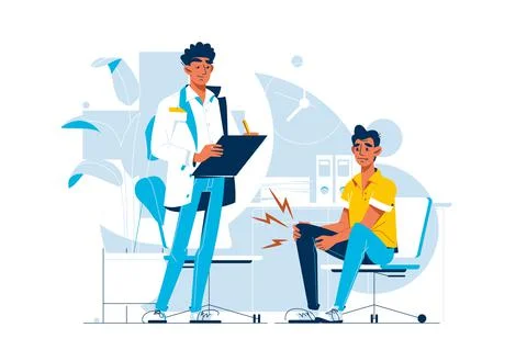 Guy with knee pain at doctors appointment Stock Illustration