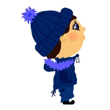 A guy in a knitted blue hat with a pompom, in a blue ski suit. Vector Stock Illustration