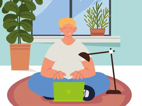 Guy with laptop 库存插图