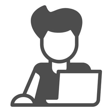 Guy on laptop with mouse, freelancer, programmer solid icon, work concept Stock-Illustration