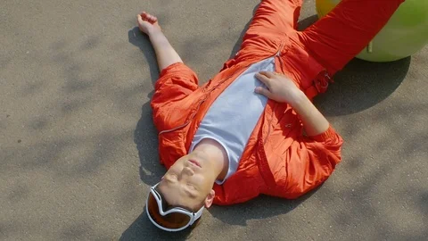 Guy lay on the asphalt Stock Footage 108220416