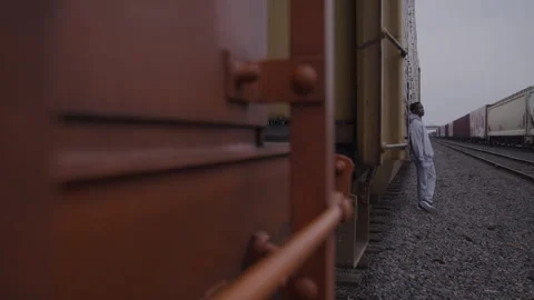 Guy Leaning Against Train Vídeo Stock 270325677