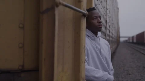 Guy Leans On Train Stock Footage 270325554