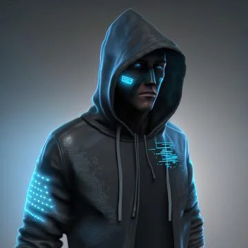 Guy in a leather jacket and a hood, cyberpunk style Stock Illustration