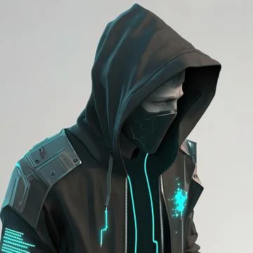 Guy in a leather jacket and a hood, cyberpunk style Stock Illustration