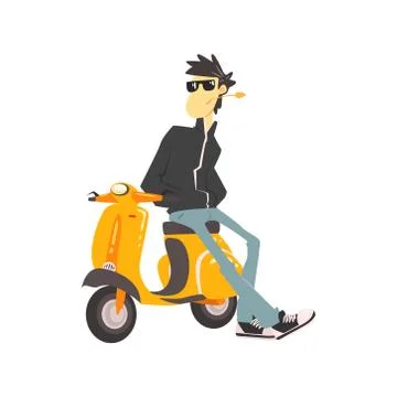 Guy In Leather Jacket Leaning On Scooter Stock Illustration