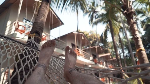 The guy lies in a hammock Stock Footage 104612931